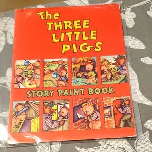 Three Little Pigs Story Paint Book - Red Vintage
